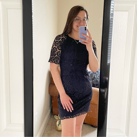 🎃Madewell Magnolia Navy Blue Lace Sheath Dress Size 4 - Picture 6 of 15